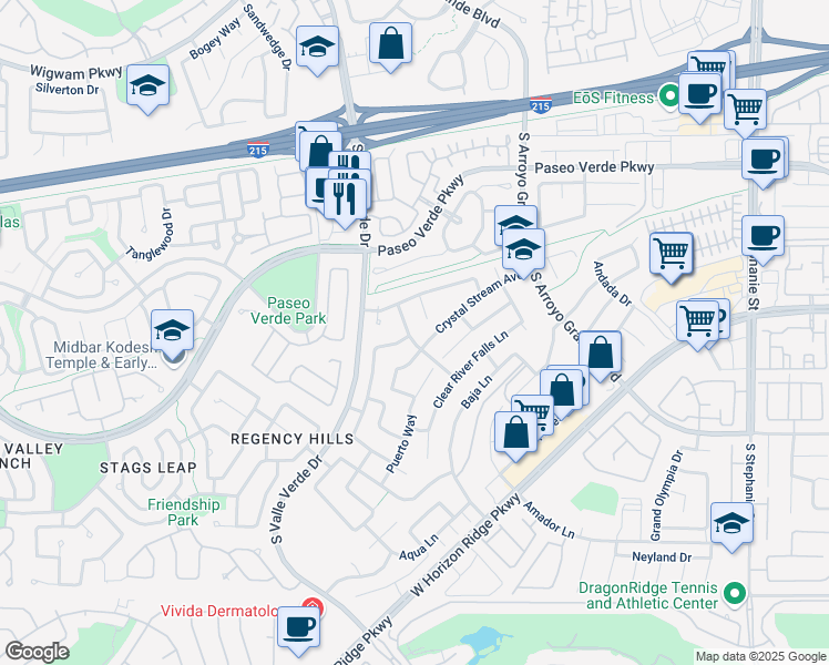 map of restaurants, bars, coffee shops, grocery stores, and more near 252 Gentle Springs Drive in Henderson