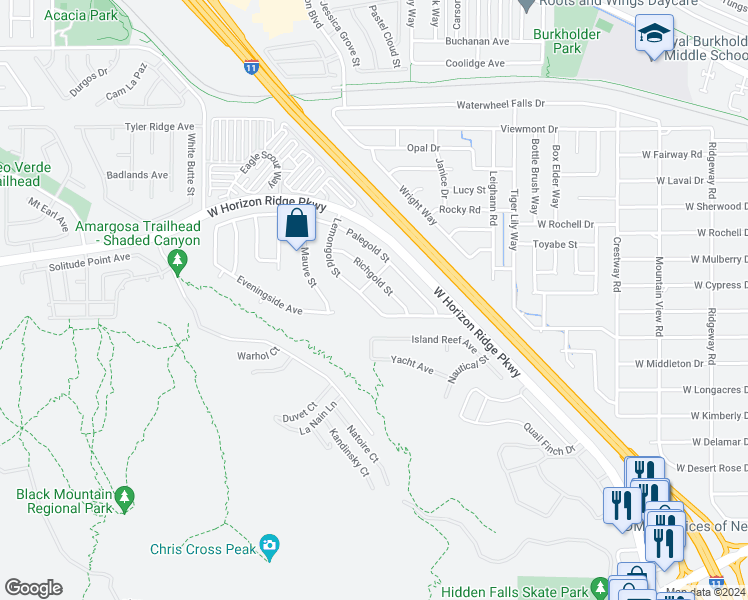 map of restaurants, bars, coffee shops, grocery stores, and more near 144 Lemongold Street in Henderson