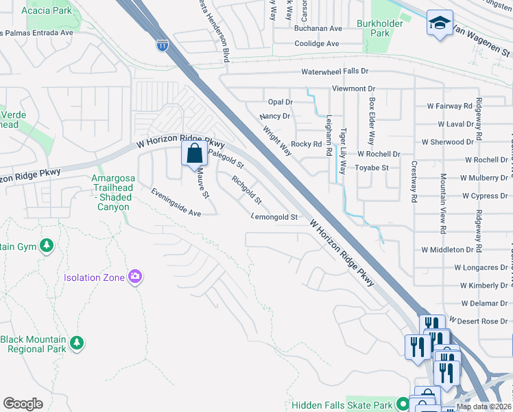 map of restaurants, bars, coffee shops, grocery stores, and more near 421 Richgold Street in Henderson