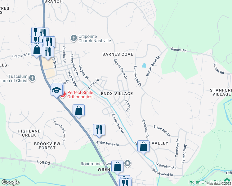 map of restaurants, bars, coffee shops, grocery stores, and more near 2703 Dracut Lane in Nashville