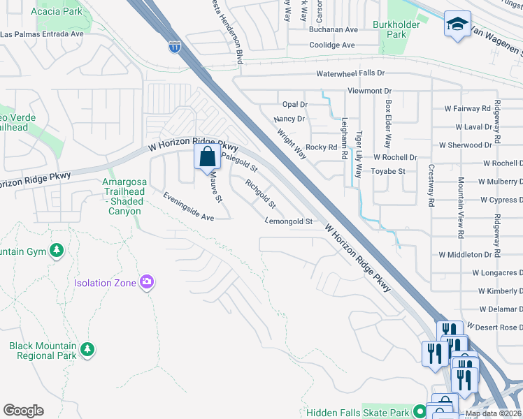 map of restaurants, bars, coffee shops, grocery stores, and more near 143 Lemongold Street in Henderson