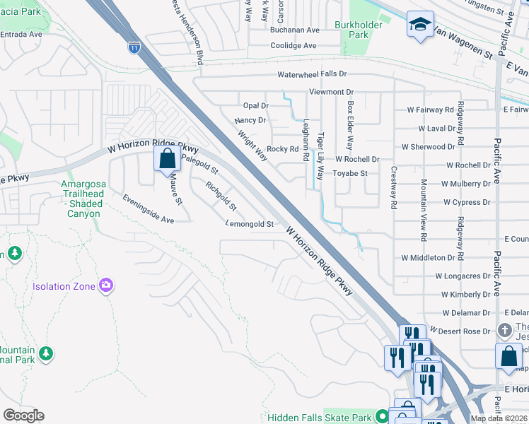 map of restaurants, bars, coffee shops, grocery stores, and more near 406 Palegold Street in Henderson