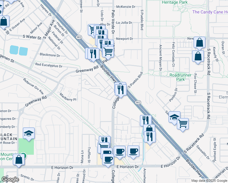 map of restaurants, bars, coffee shops, grocery stores, and more near 678 Anemone Lane in Henderson