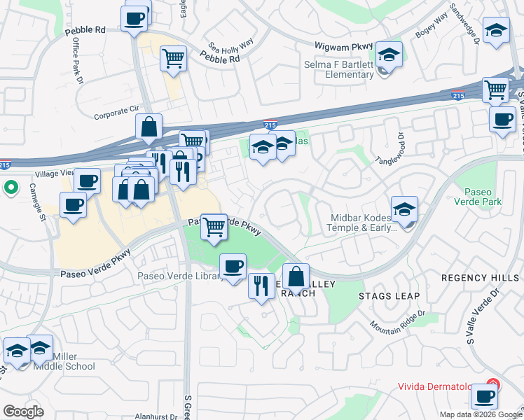 map of restaurants, bars, coffee shops, grocery stores, and more near 246 Chestnut Ridge Circle in Henderson