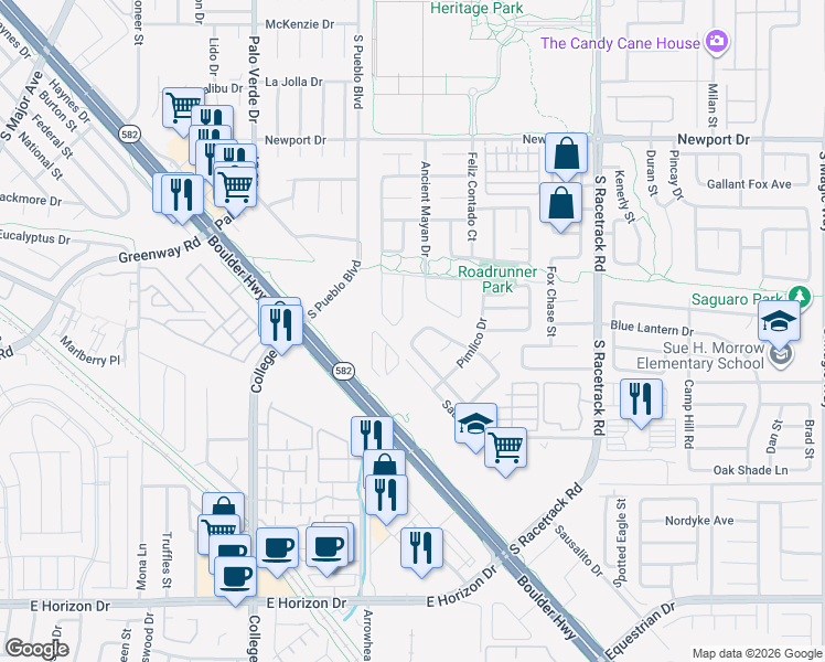 map of restaurants, bars, coffee shops, grocery stores, and more near 643 Bonsai Tree Ln in Henderson