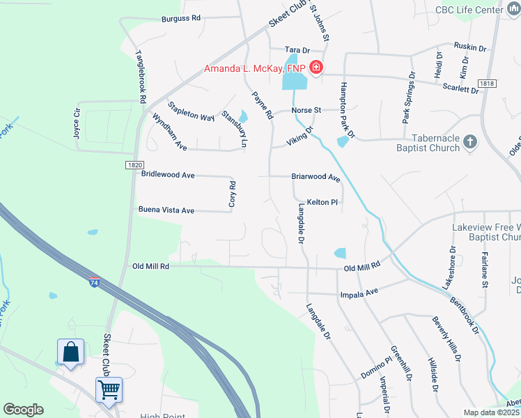 map of restaurants, bars, coffee shops, grocery stores, and more near 500 Payne Court in High Point