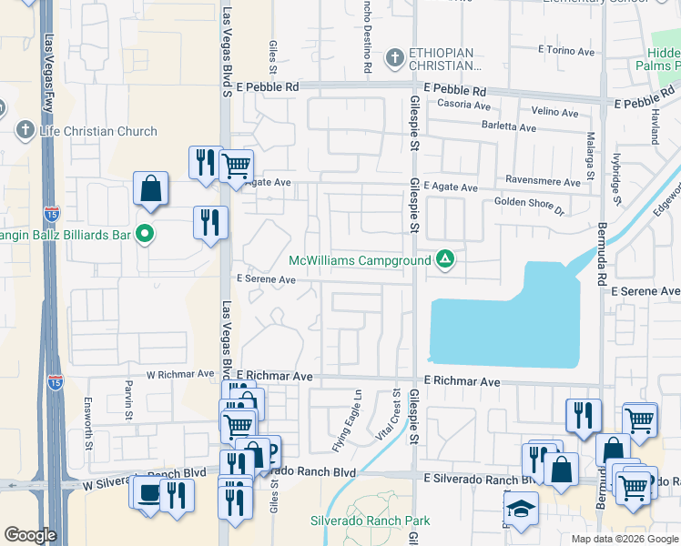 map of restaurants, bars, coffee shops, grocery stores, and more near 119 Twin Towers Avenue in Las Vegas