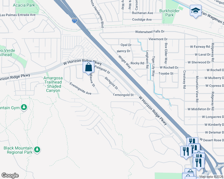map of restaurants, bars, coffee shops, grocery stores, and more near 144 Lemongold Street in Henderson