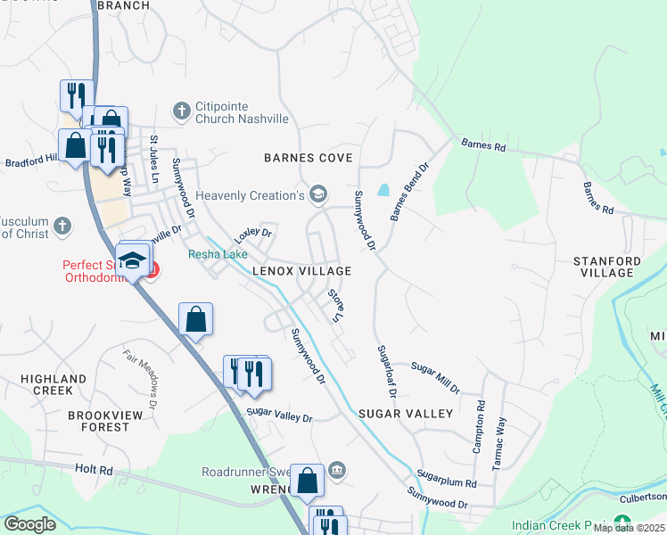 map of restaurants, bars, coffee shops, grocery stores, and more near 2411 Alteras Drive in Nashville
