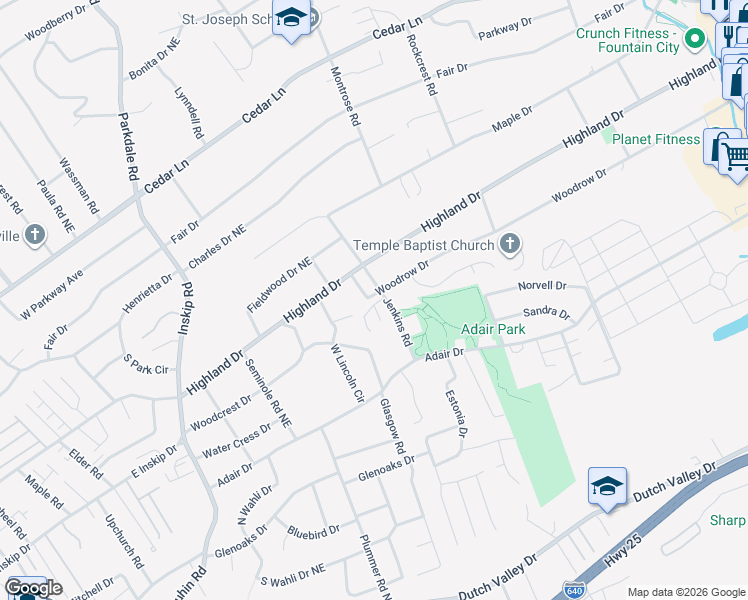 map of restaurants, bars, coffee shops, grocery stores, and more near 4842 Poplar Crest Way in Knoxville
