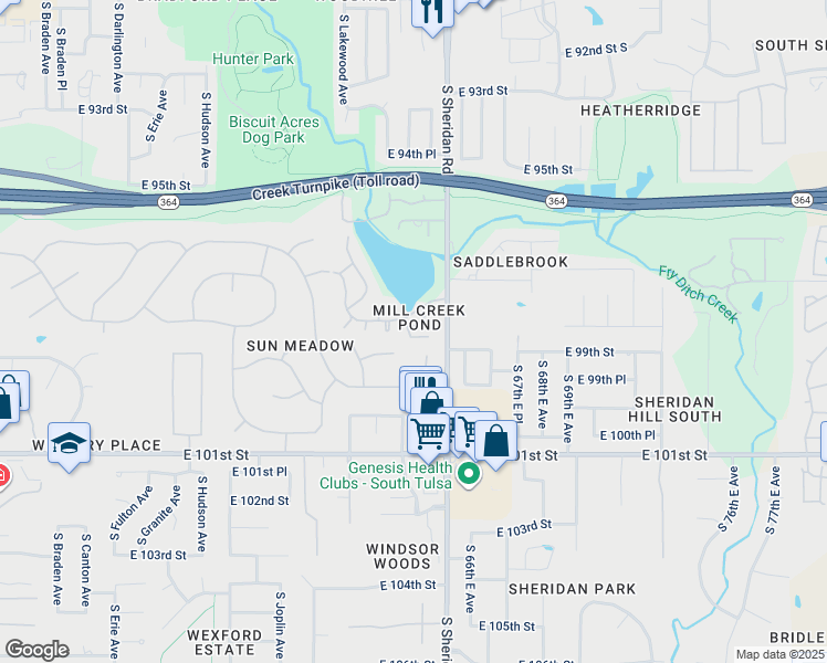 map of restaurants, bars, coffee shops, grocery stores, and more near 6303 East 98th Place in Tulsa