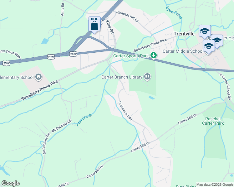 map of restaurants, bars, coffee shops, grocery stores, and more near 425 Drakewood Road in Knoxville