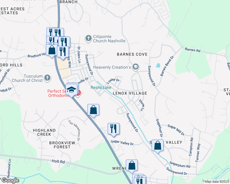 map of restaurants, bars, coffee shops, grocery stores, and more near 8734 Gauphin Place in Nashville