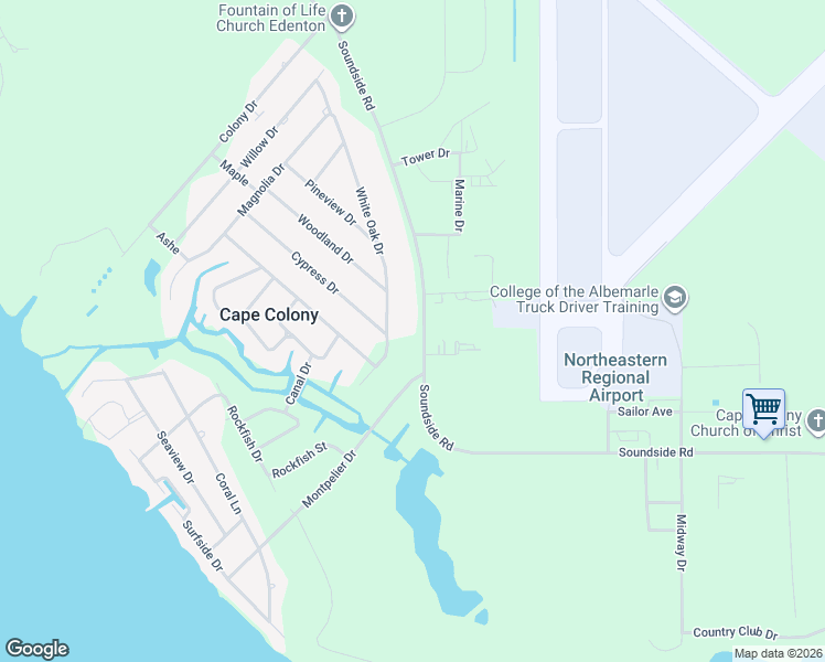 map of restaurants, bars, coffee shops, grocery stores, and more near 612 Soundside Road in Edenton