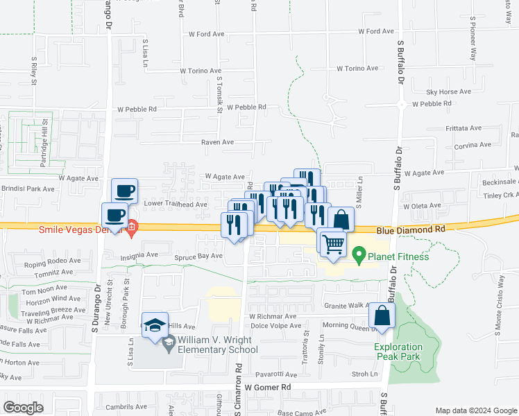 map of restaurants, bars, coffee shops, grocery stores, and more near 8179 Glade Crossing Avenue in Las Vegas