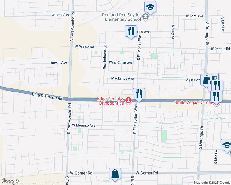 map of restaurants, bars, coffee shops, grocery stores, and more near 9175 Titan Hill Court in Las Vegas