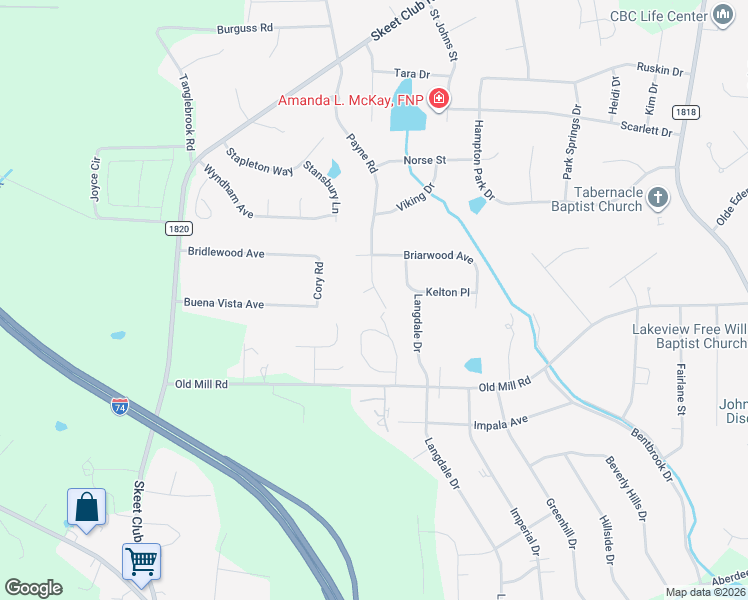 map of restaurants, bars, coffee shops, grocery stores, and more near 3807 Payne Road in High Point