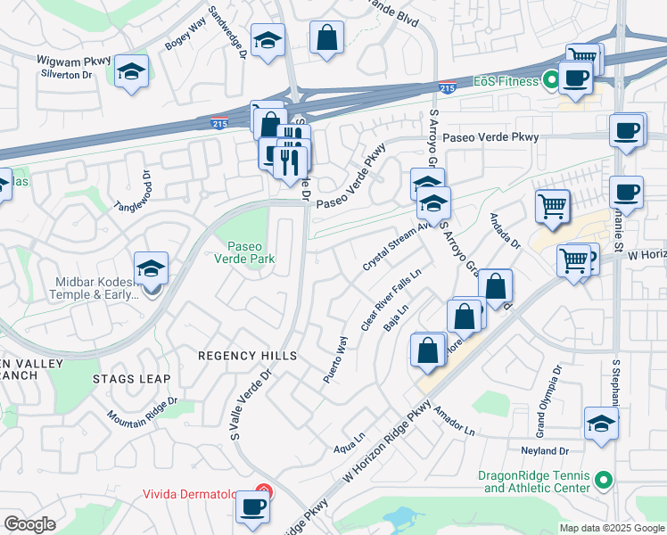 map of restaurants, bars, coffee shops, grocery stores, and more near 249 Gentle Springs Drive in Henderson