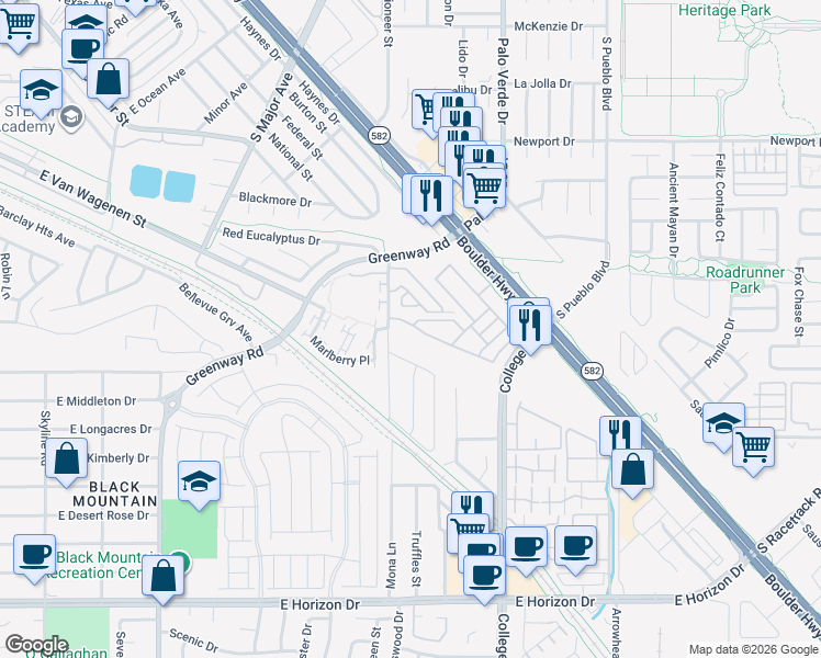 map of restaurants, bars, coffee shops, grocery stores, and more near 606 Bellus Place in Henderson