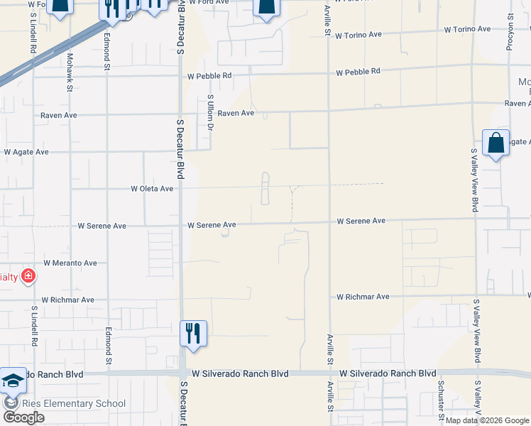 map of restaurants, bars, coffee shops, grocery stores, and more near 4590 West Serene Avenue in Las Vegas
