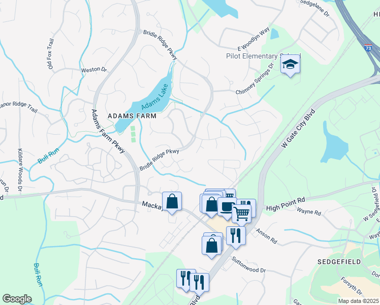 map of restaurants, bars, coffee shops, grocery stores, and more near 12 Printers Lane in Greensboro