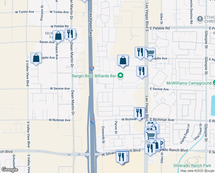 map of restaurants, bars, coffee shops, grocery stores, and more near 2720 W Serene in Las Vegas