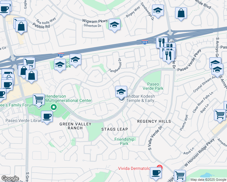 map of restaurants, bars, coffee shops, grocery stores, and more near 211 Sandpiper Village Way in Henderson