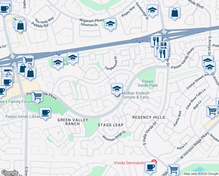 map of restaurants, bars, coffee shops, grocery stores, and more near 211 Sandpiper Village Way in Henderson