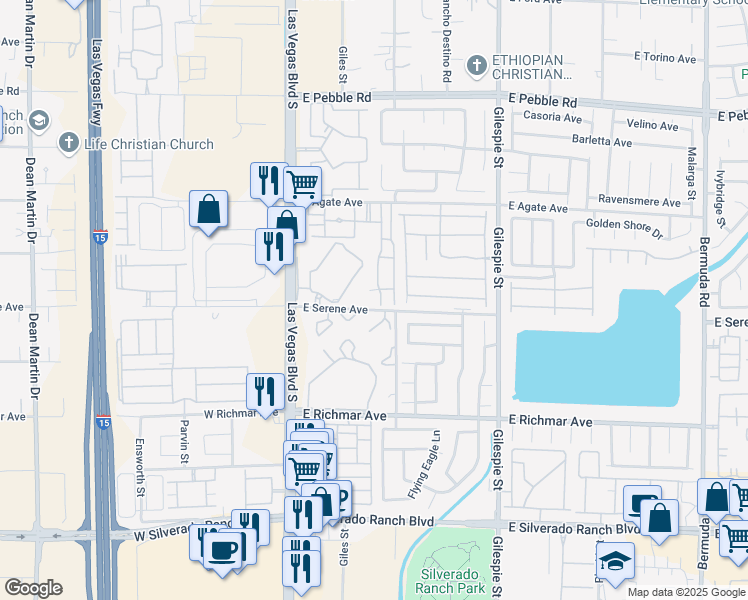 map of restaurants, bars, coffee shops, grocery stores, and more near 63 East Agate Avenue in Las Vegas