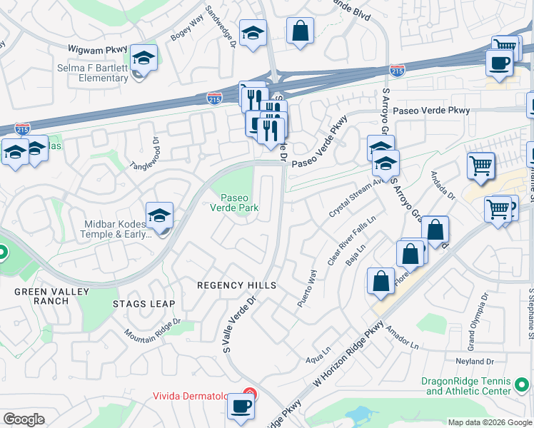 map of restaurants, bars, coffee shops, grocery stores, and more near 229 Misty Garden Street in Henderson
