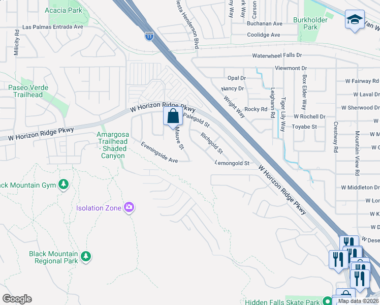 map of restaurants, bars, coffee shops, grocery stores, and more near 134 Mauve Street in Henderson