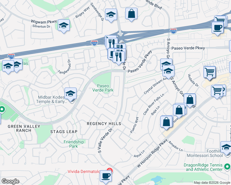map of restaurants, bars, coffee shops, grocery stores, and more near 1841 Stablegate Avenue in Henderson