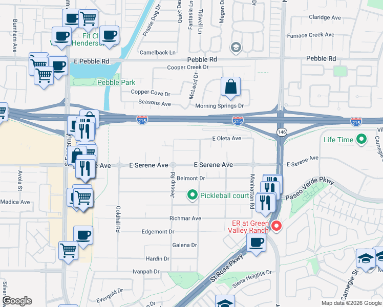 map of restaurants, bars, coffee shops, grocery stores, and more near 3050 East Serene Avenue in Henderson