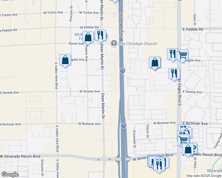 map of restaurants, bars, coffee shops, grocery stores, and more near 3125 West Serene Avenue in Las Vegas