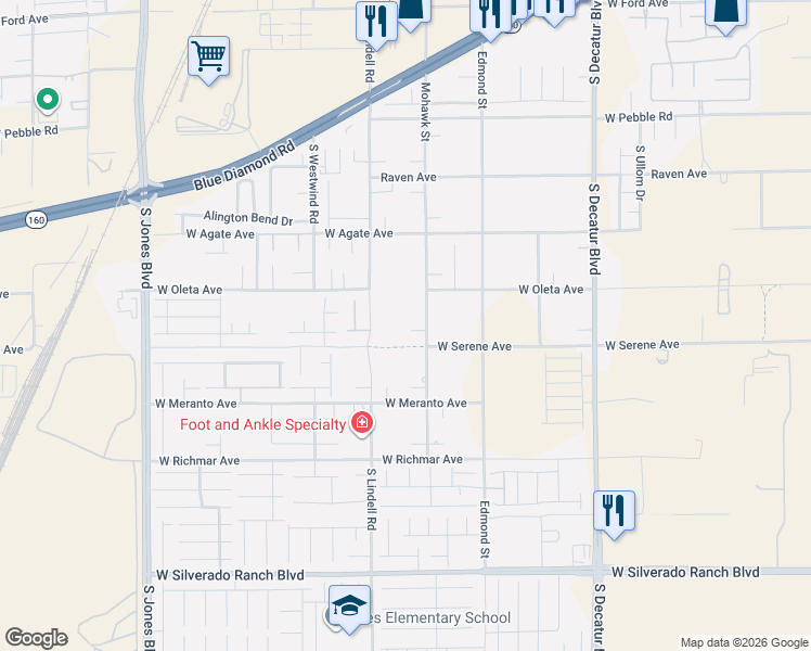 map of restaurants, bars, coffee shops, grocery stores, and more near 9285 Mohawk Street in Las Vegas