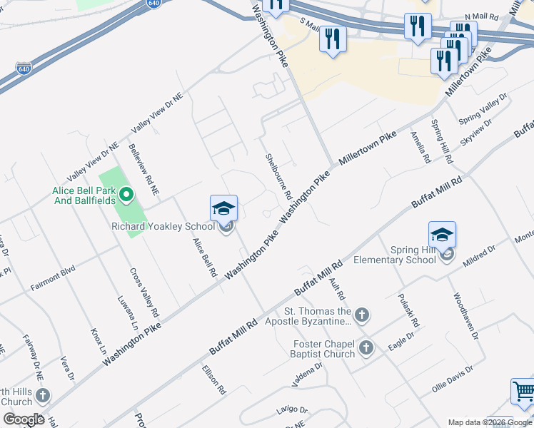 map of restaurants, bars, coffee shops, grocery stores, and more near 4412 Maud Booth Way in Knoxville