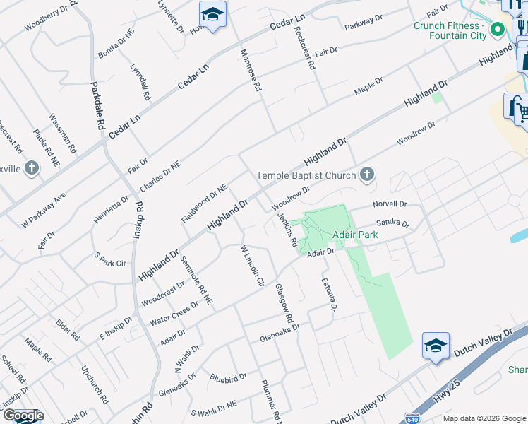 map of restaurants, bars, coffee shops, grocery stores, and more near 4842 Poplar Crest Way in Knoxville