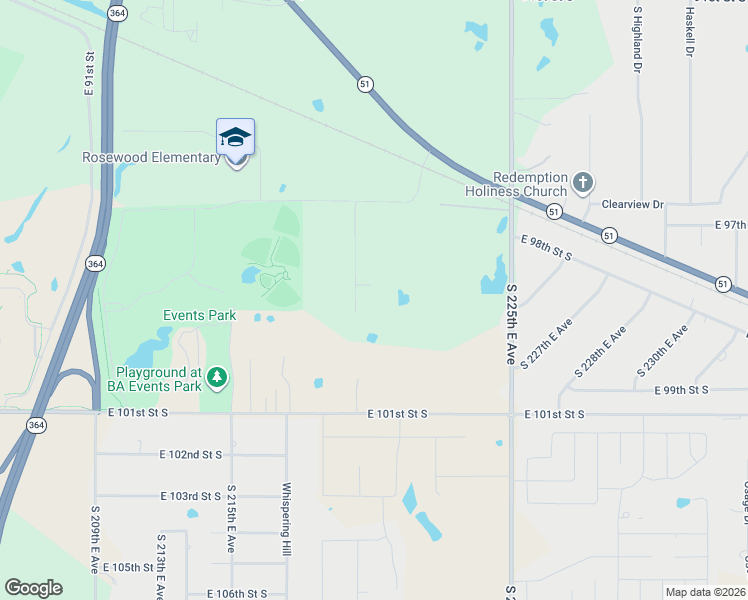 map of restaurants, bars, coffee shops, grocery stores, and more near 9841 South 219th East Avenue in Broken Arrow