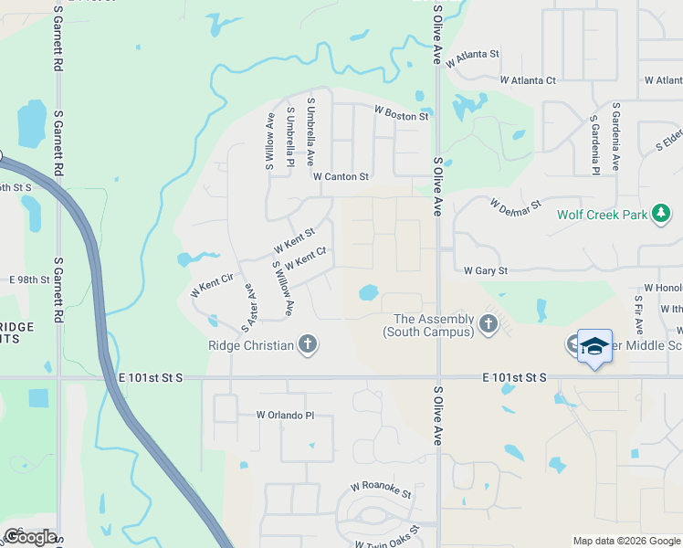 map of restaurants, bars, coffee shops, grocery stores, and more near 3405 South Tamarack Avenue in Broken Arrow