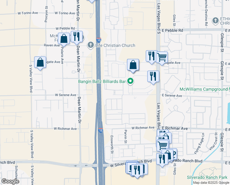 map of restaurants, bars, coffee shops, grocery stores, and more near 2720 West Serene Avenue in Las Vegas