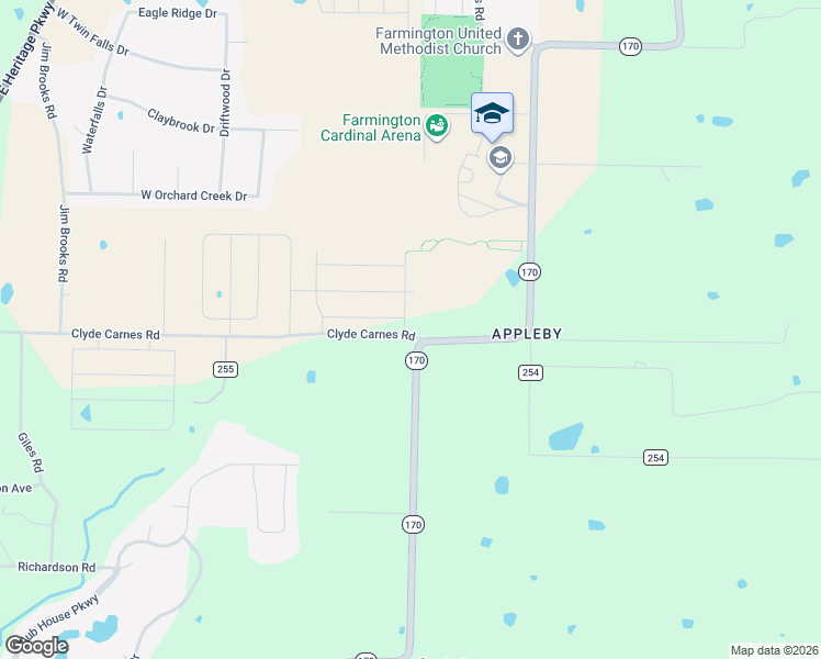 map of restaurants, bars, coffee shops, grocery stores, and more near 11989 Arkansas 170 in Farmington