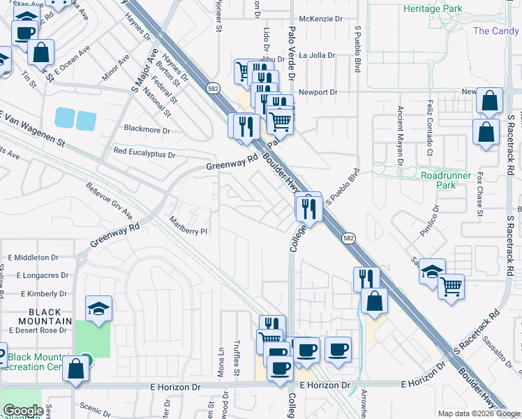 map of restaurants, bars, coffee shops, grocery stores, and more near 901 S Boulder Hwy in Henderson