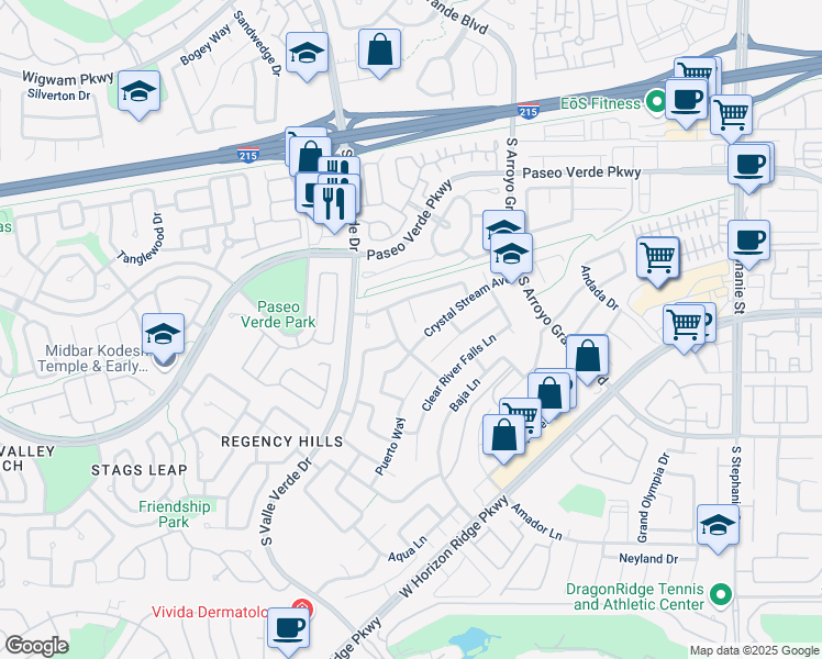 map of restaurants, bars, coffee shops, grocery stores, and more near 252 Gentle Springs Drive in Henderson