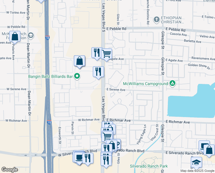 map of restaurants, bars, coffee shops, grocery stores, and more near 20 East Serene Avenue in Las Vegas