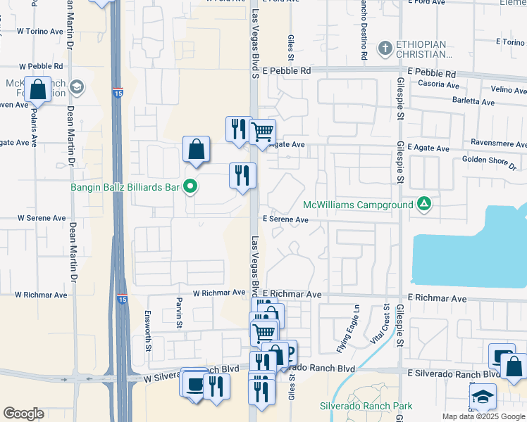 map of restaurants, bars, coffee shops, grocery stores, and more near 20 East Serene Avenue in Las Vegas