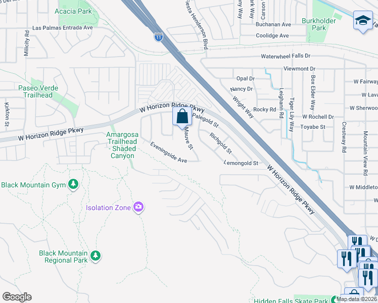 map of restaurants, bars, coffee shops, grocery stores, and more near 127 Mauve Street in Henderson