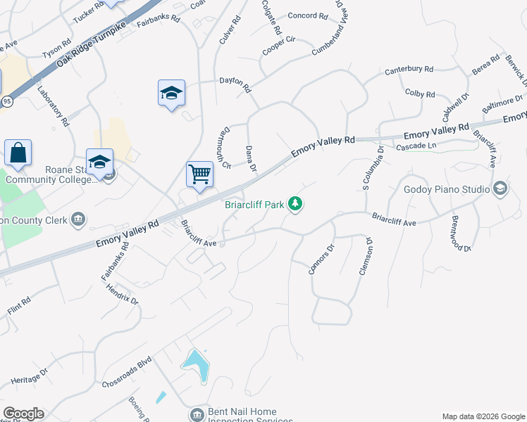 map of restaurants, bars, coffee shops, grocery stores, and more near 12 Devanshire Court in Oak Ridge