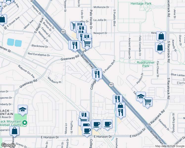 map of restaurants, bars, coffee shops, grocery stores, and more near 528 Ylang Place in Henderson