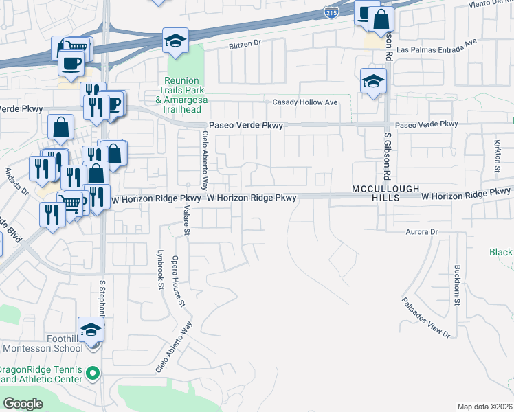 map of restaurants, bars, coffee shops, grocery stores, and more near 1176 Monte De Luz Way in Henderson