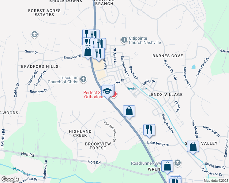 map of restaurants, bars, coffee shops, grocery stores, and more near 6200 Nolensville Pike in Nashville